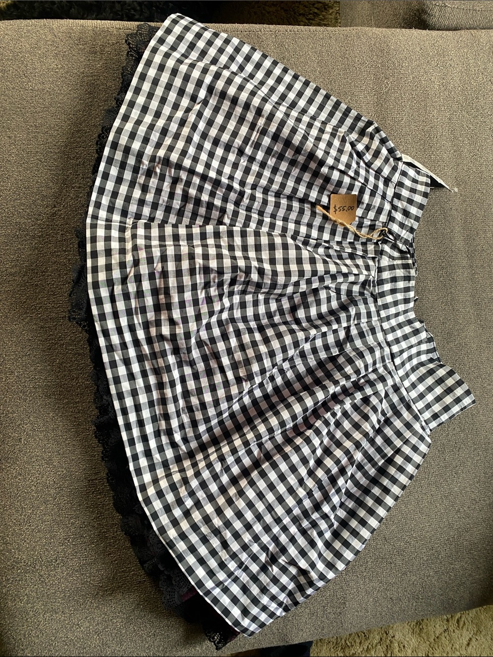bebe Black and White Gingham A-Line Skirt